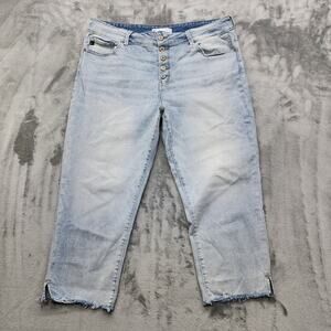 KanCan Jeans Womens 18 Blue Light Wash High Rise Button Fly Cropped Raw Hem